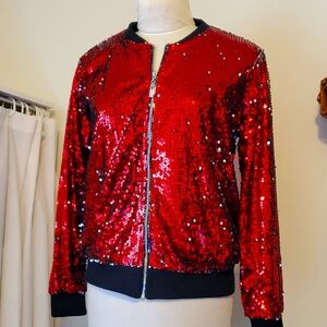 Sequin Red Bomber Jacket